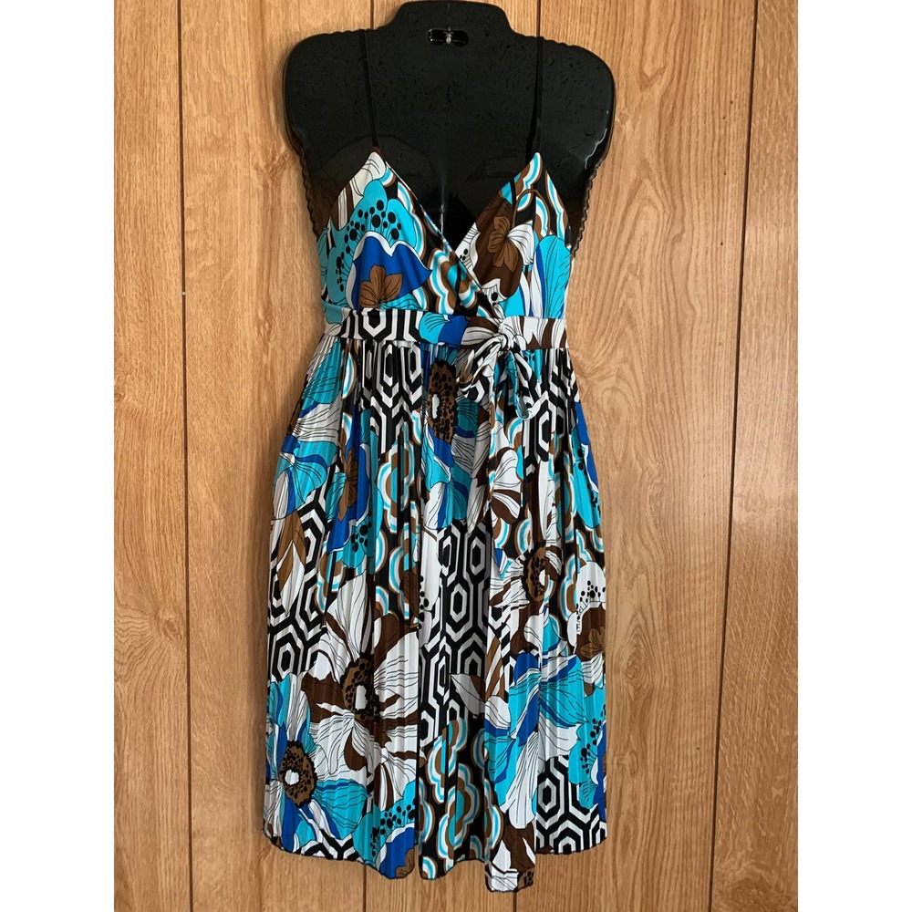 Jus d'Orange Paris Dress size M (?) sleeveless pleated floral blue print